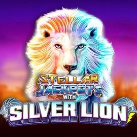 Stellar Jackpots with Silver Lion online game logo by Lightning Box Game on lizaroocasino.com